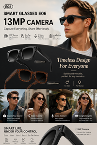 Gafas Inteligentes con Cámara E06S E06D, Cámara de 13MP, 1080P 30FPS, Chipset Novatek, 4GB de Almacenamiento, WiFi 6, Activación por Voz, Multi-idioma - Product Image 5