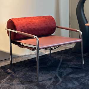 Nieuw Ontwerp Creatief Roestvrijstalen Frame Lederen Gevlochten Cilindrische Rugleuning Home Bar Coffeeshop Hotel Vrijetijdsstoel - Product Image 2