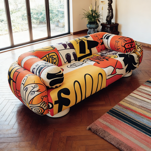 Canapé modulaire en peluche à motifs uniques personnalisables, imprimés graffiti, art ludique, canapé droit pour salon, villa, <span class=keywords><strong>galerie</strong></span> d'art - Product Image 2