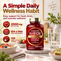 Capsules molles d'huile de krill à marque privée avec astaxanthine, oméga 3, huile de poisson, compléments alimentaires pour le soutien cardiaque et cérébral