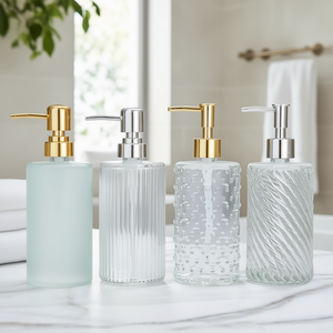 Distributeur de savon en verre mat cylindrique personnalisé 420 ml avec pompe pour salle de bain - Product Image 3