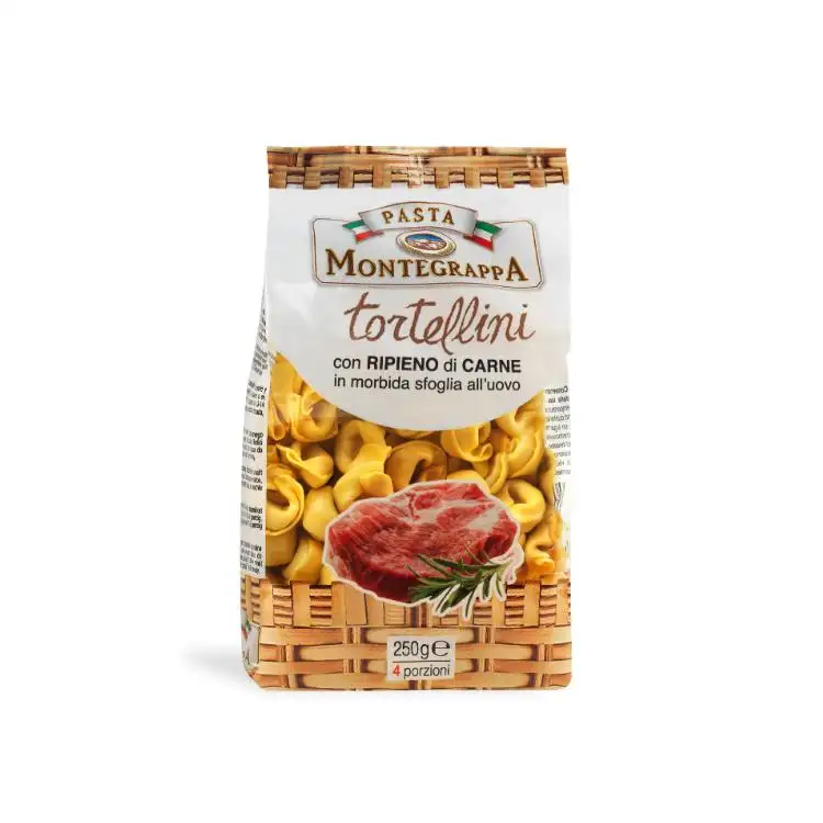 Dry filed egg pasta with meat Italian tortellini high quality made in Italy Pasta Montegrapppa