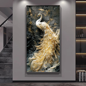 Dipinto di Pavone di Lusso con Cornice, Grande Decorazione Murale, Immagine Animale <span class=keywords><strong>in</strong></span> Cristallo e Porcellana <span class=keywords><strong>per</strong></span> Arredamento Casa - Product Image 4