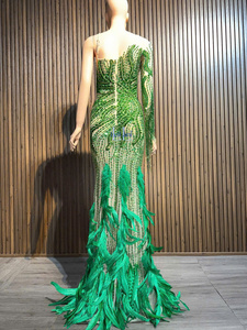 Robe fourreau élégante pour femme, une seule manche longue, en tissu de soie avec strass haut de gamme, robe de soirée de luxe - Product Image 6