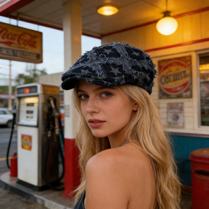 Berretto in denim ricamato con stelle in stile retrò |   Cappello <span class=keywords><strong>da</strong></span> Pittore per Donna |   Stile artistico casual |   Traspirante per tutte le stagioni, adatto per taglie più grandi - Product Image 4