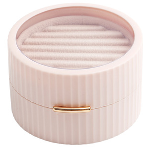 Boîte à bijoux Macaron pour bagues, colliers et boucles d'oreilles, en ABS, style coréen, organiseur de voyage, couleur unie, doublure en velours - Product Image 4