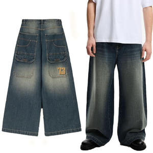 Jeans personnalisés avec broderie de logo, jeans oversize pour hommes, streetwear, hip hop, Y2K, jeans baggy, jeans délavés, jeans tendance, pantalon en denim droit pour hommes - Product Image 1