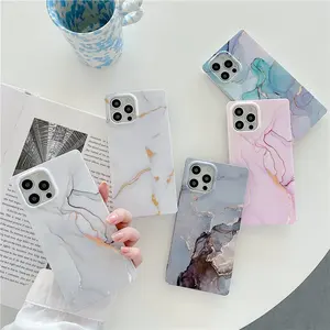 Gradient Marble Square Phone Case For iPhone 12 11 13 15 Pro Max 15Pro Shockproof Hard PC Bumper Back Cover For iPhone 13Pro 14