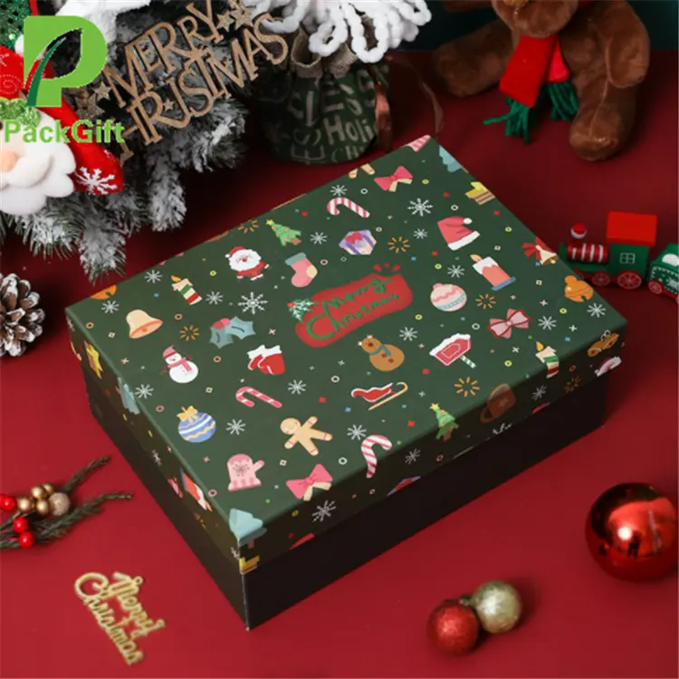 Lüks noel hediyesi kutu şekli kağıt özel ambalaj kapağı ve taban hediye kutusu kapak ve alt karton sert kutu