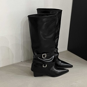 Bottines à talon bloc et bout pointu pour femme, avec boucle, en cuir premium, style western classique, qualité durable - Product Image 1