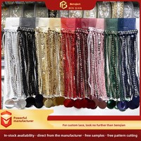 LEIXUSI 16cm Dentelle géométrique à sequins et pompons, broderie perlée pour costumes de scène, bijoux et accessoires DIY