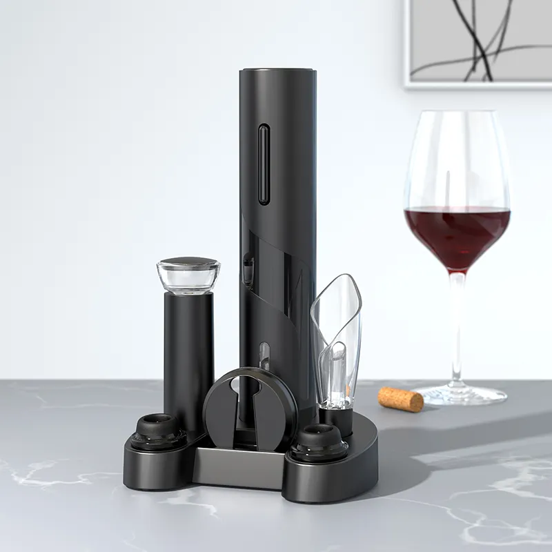 Abridor de botellas de vino eléctrico automático con batería nuevo logotipo personalizado juego de sacacorchos con conservante de vino