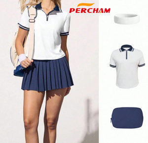 Kaos Polo Olahraga Wanita Berkualitas Tinggi dengan Kerah dan Manset Kontras Lengan Pendek Atasan Golf Wanita Kaos Tenis Wanita Pakaian Atletik - Product Image 4