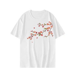 Camiseta de algodón 100% para hombre con estampado de flor de cerezo, cuello redondo, corte regular, manga corta, informal, de verano - Product Image 1