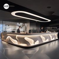 Prix d'usine, comptoir de réception moderne de luxe en forme de L avec design ondulé, éclairage LED 3D paramétrique, salon, club, bar, hôtel, bureau