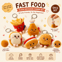 Vente en gros de porte-clés pendentifs en peluche de 10 cm, diverses formes et couleurs, en coton, représentant des frites, des hamburgers, des hot-dogs et des cuisses de poulet, usine OEM