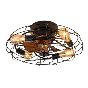 Industrial Retro Style LED <b>Ceiling</b> Fan <b>Light</b> with AC Motor Decorative Lighting Cage for Home Office Easy Project Installation - Product Image 1