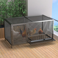 Poulailler simple en métal, cage à lapins, élevage de volailles, grande maille serrée, anti-évasion, résistant à la pluie, double porte, noir et argent