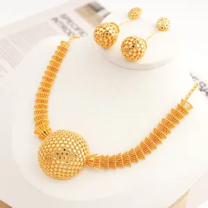 珠宝批发中东黄金24k珠宝套装简单圆形大项链派对礼品女性珠宝套装