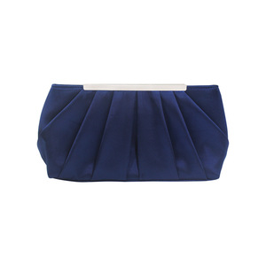 New Fashionable Trapeze Shape Pleated Silk Satin Evening <b>Clutch</b> with Chain Strap and Square Pattern Polyester Lining for Parties - Product Image 6