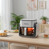 Newle 2 in 1 Rotate Glass Air Fryer 5.5 Liter Square Digital Controlled Plastic Air Fryer Rumah Tangga dengan Fungsi Panggang