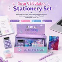 Lot de papeterie fantaisie : Carnet mignon, calculatrice, stylo à bille et notes autocollantes pour le bureau et l'école