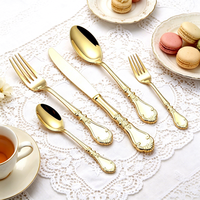 Ensemble de couverts de luxe en acier inoxydable 18/10 de haute qualité, manche sculpté rétro européen, couteau à steak, fourchette, cuillère à dessert, cuillère à café