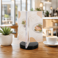 Support de menu rotatif en acrylique HOTEAM, support de table pivotant à 360 degrés, présentoir triangulaire avec base noire