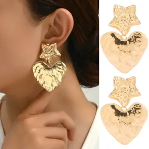 Kaimei Fashion Jewelry Fashion Punk Love Heart Decor Color oro metallo grandi orecchini pendenti con ciondoli di lusso orecchini in oro con stella