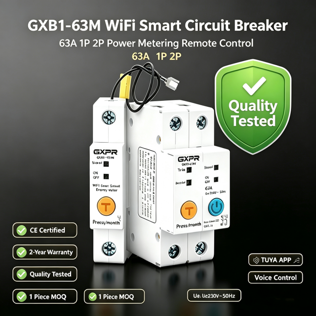 GXB1-63M WiFi Smart Breaker 63A 1P 2P with Power Metering TUYA APP Remote Voice Control Automatic Circuit Breaker