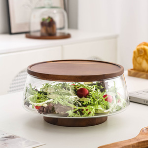 Thủy tinh thanh lịch và gỗ salad Bowl <span class=keywords><strong>Set</strong></span> nhà máy trực tiếp bán Đảng salad Bowls với Keo Gỗ cơ sở và phục vụ đồ dùng - Product Image 1