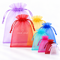 Petits sacs shopping en organza avec cordon de serrage, pochettes personnalisées imprimées pour bijoux, cadeaux et emballages de boutique
