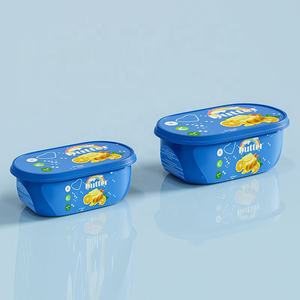 250g de plástico Oval Blue Butterry Spread Container Cajas de mantequilla Caja de embalaje de mantequilla con tapa Contenedor IML - Product Image 1