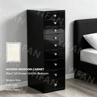 Commode sur pied YIFAN WOOD avec 9 tiroirs de rangement adaptée à la chambre à coucher salon noir
