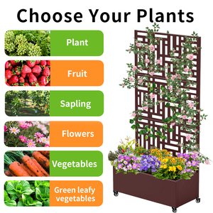 Grand pot de fleurs en métal, bac à plantes, haut, long, rectangulaire, jardin surélevé avec treillis et roues pour plantes grimpantes - Product Image 3