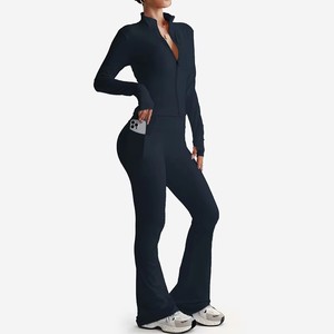 Conjunto Deportivo para Mujer, Chaqueta con Cuello Alto, Pantalones Anchos, Absorbe la Humedad, Conjunto de Yoga para Uso Casual, Fitness, Gimnasio, Running - Product Image 2