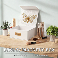 Boîte cadeau cosmétique magnétique de luxe avec logo personnalisé, matériaux recyclés, doublure en éponge, emballage en carton rigide blanc/rose, papillon