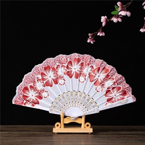 Nouvel an chinois feuille d'or multicolore espagnol imprimé <span class=keywords><strong>tige</strong></span> blanche grande fleur Design poudre d'or étranger <span class=keywords><strong>bambou</strong></span> ventilateur pliant - Product Image 4
