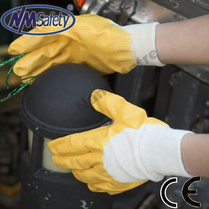 NMSAFETY القطن التعشيق الأصفر النتريل <span class=keywords><strong>3</strong></span>/<span class=keywords><strong>4</strong></span> قفاز مغلف بطبقة محبوك المعصم مكافحة النفط قفازات القفازات الثقيلة - Product Image 4