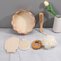 Ensemble d'accessoires de bain promotionnel de 6 pièces, boîte en bois en forme de cœur avec éponge en sisal/peigne pour le spa ou la décoration de la maison, ensemble cadeau de bain