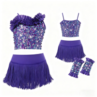 Ensemble de tenues de performance lyrique pour filles et adultes Vennystyle, orné de fleurs et de sequins, en spandex/nylon, en stock