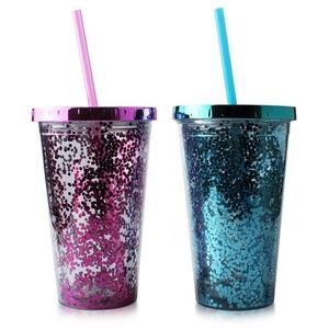 Vaso de Acero Inoxidable de Doble Pared de 16 oz, Libre de BPA, Personalizado, con Purpurina, Ecológico, con Tapa y Pajita para Fiestas - Product Image 1