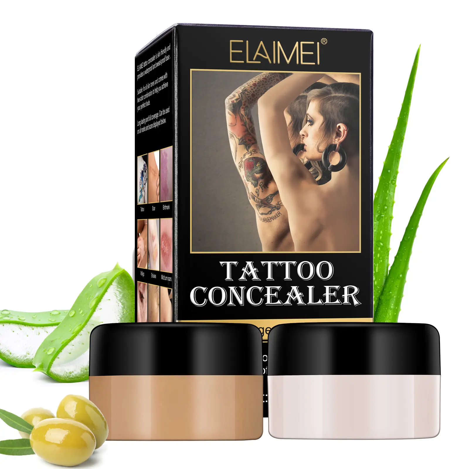 ELAIMEI marque privée réglable tfit 3 couleurs maquillage tatouage anti-transpiration imperméable correcteur couverture complète, crème correcteur
