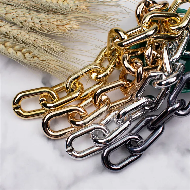 24*39mm Electroplating Gold open ring chain buckle diy jewelry acrylic plastic cuban link chain for handbags