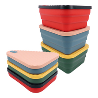 Support à pizza empilable réutilisable, conteneur de rangement pliable pour pizza avec couvercle, 3 compartiments, boîtes à lunch en silicone étanches