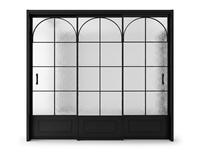 Porte coulissante en verre vintage de style mid-century avec verre texturé et cadre en bois pour salon privé et maison