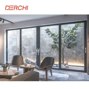 In stock 16ft*8ft 4 panels Slide Door Low E Double Tempered Glass with Argon AluminiumThermal Break Sliding Door with 2 rails