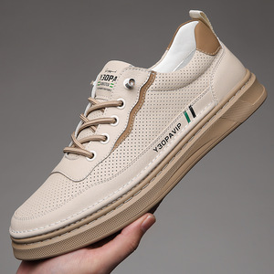 Y30PAVIP Zapatillas de deporte de cuero transpirables para hombre, suela de goma de tacón bajo, entresuela de EVA, zapatos para caminar de ocio - Product Image 1