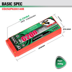 CODDAR LiPo Batterie 2S 6200MAH 7.4V 140C Hard Case 5mm Bullet Stick Pack 1/10 scale RC Car Short Course Truck <span class=keywords><strong>Tamiya</strong></span> <span class=keywords><strong>Grasshopper</strong></span> - Product Image 4