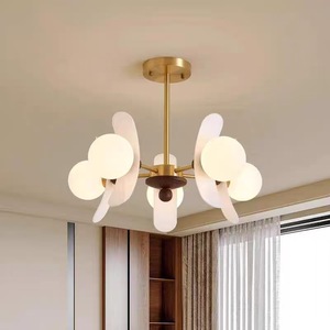 Black Walnut Wood Chandelier Round Gold LED E27 Living Room <b>Lighting</b> Fixture - Product Image 4